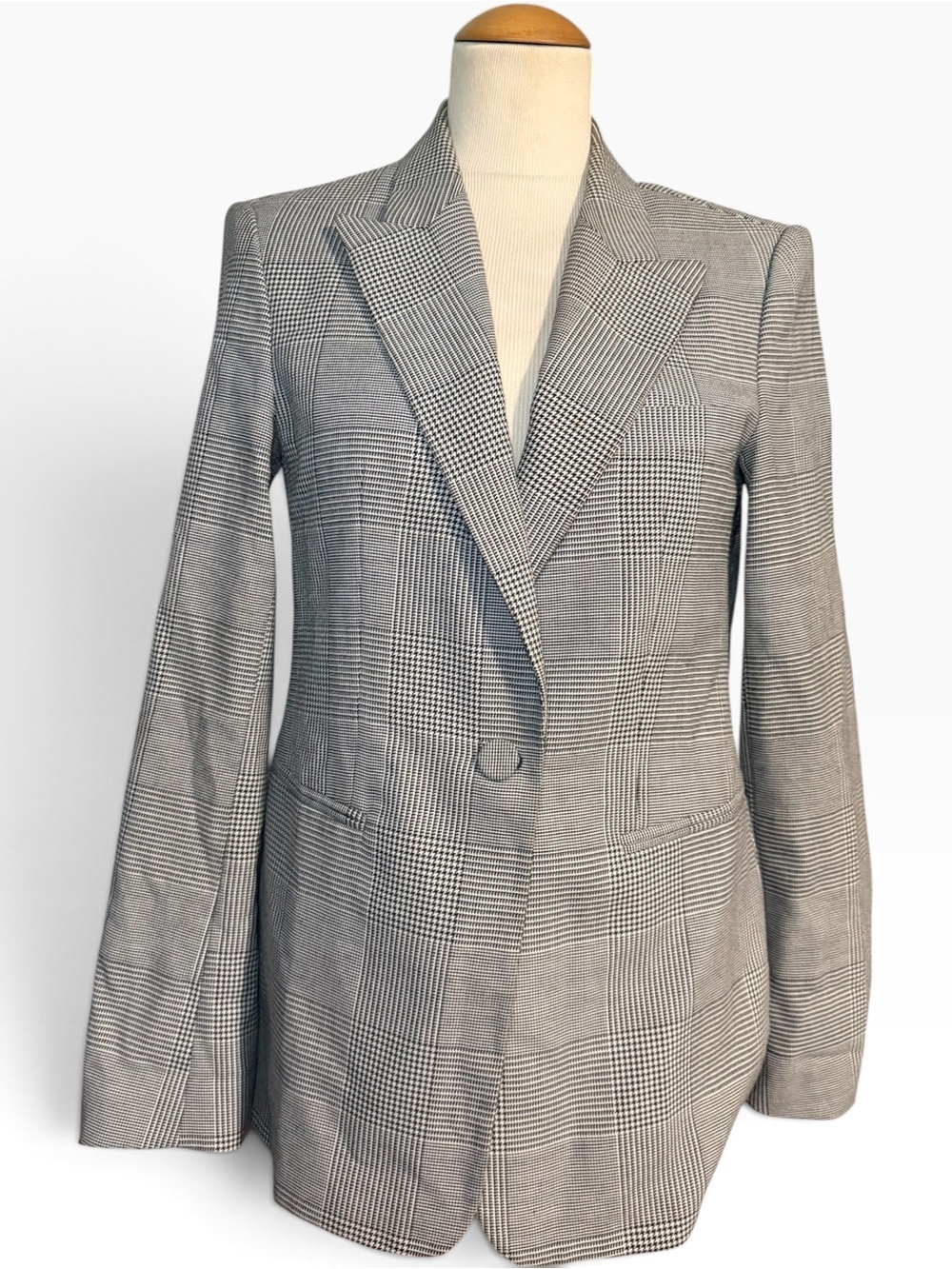 Zara Woman Glen Plaid Tailored Blazer Jacket Gray Size Medium